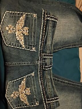 Miss Me - Embellished Dark Blue Women’s Jeans with Contrast Stitching